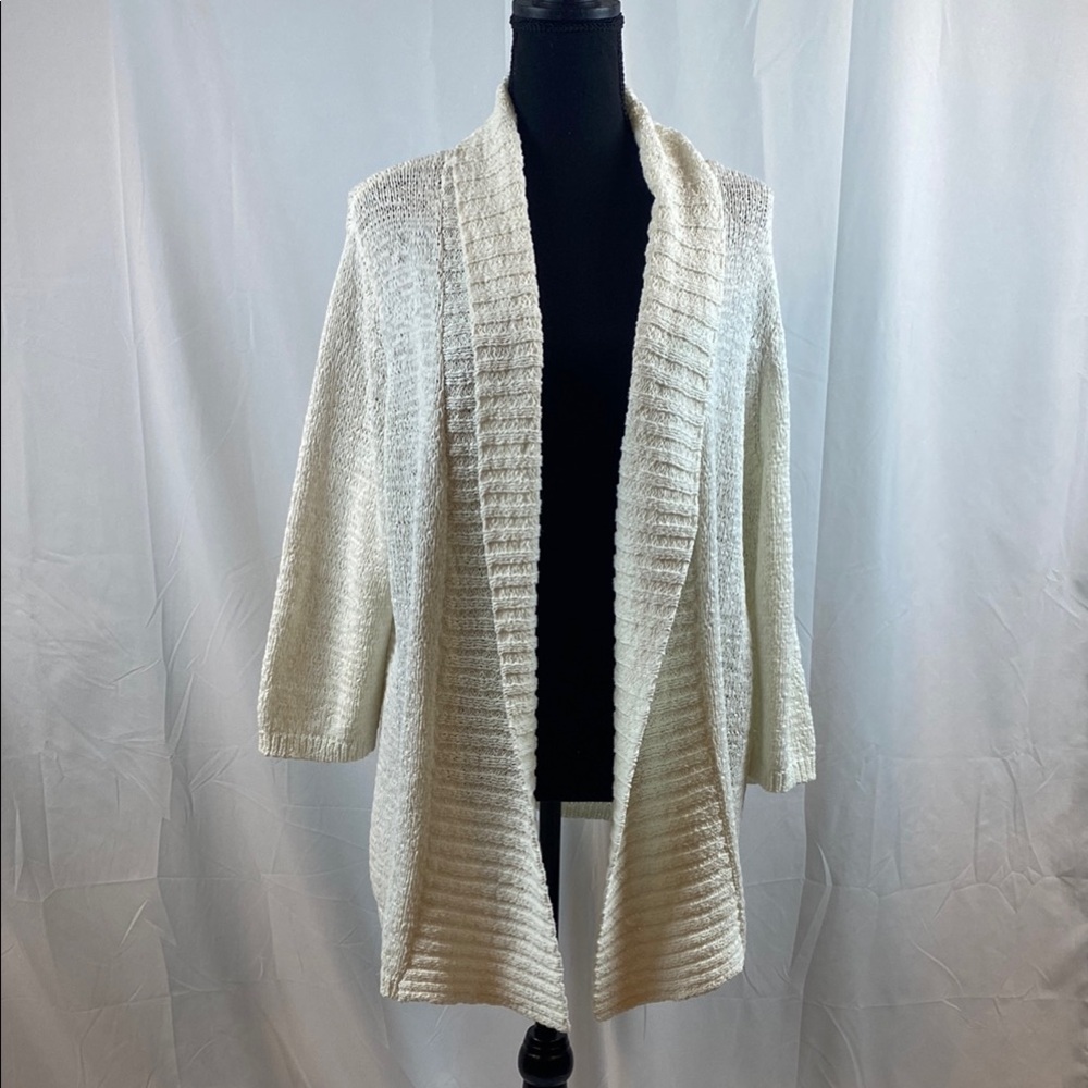 Chico's Cream Cardigan‎ Sweater with Ribbed Knit